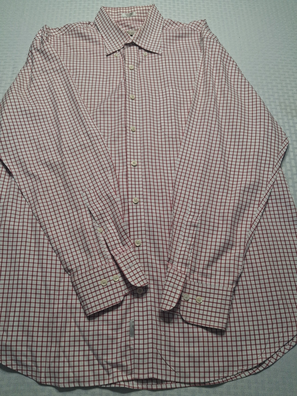 Peter Millar White Dress Shirt with Red Windowpane Check